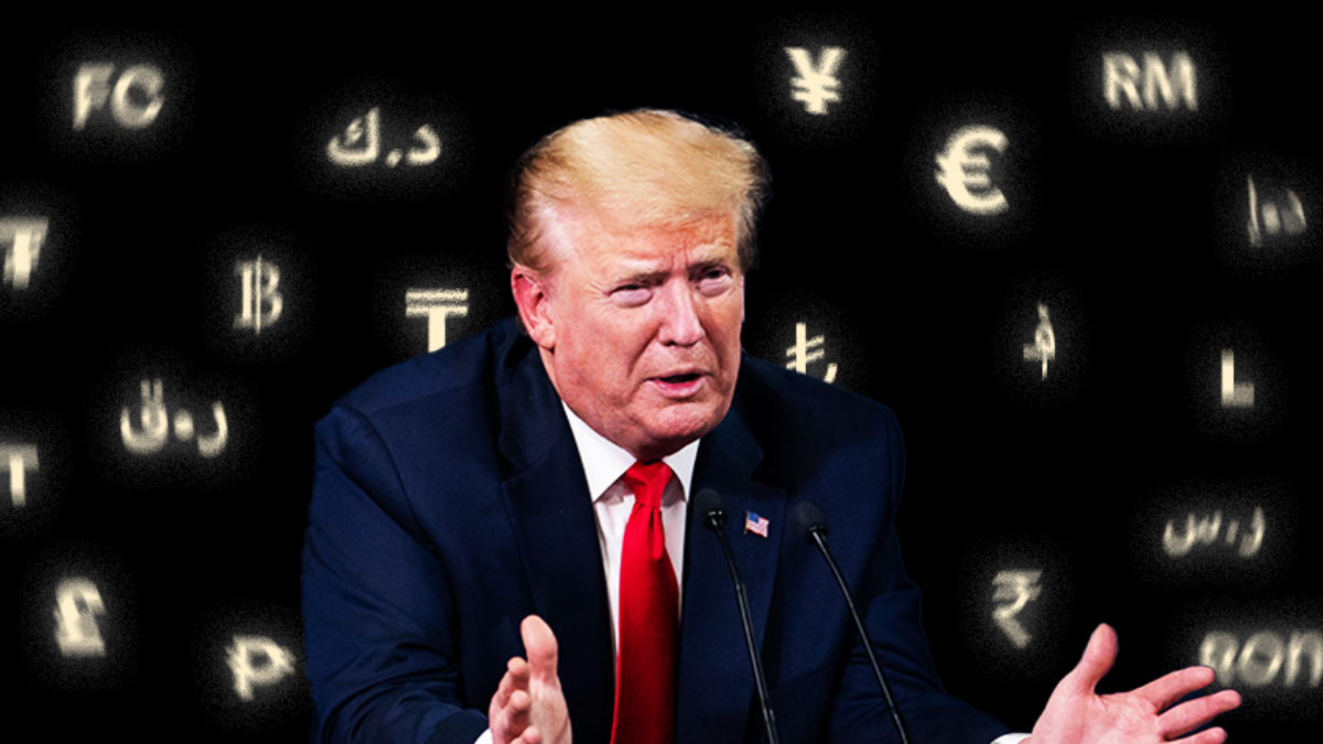 Trump in front of money symbols