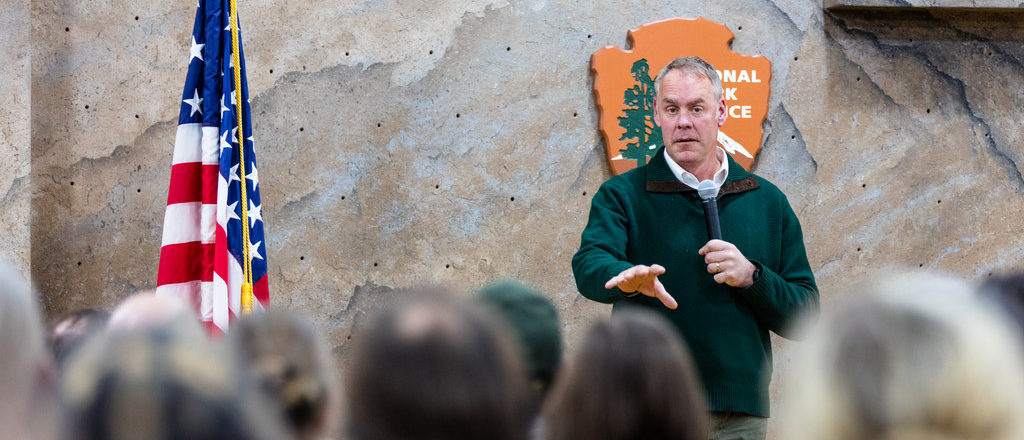 Former Interior Secretary Ryan Zinke speaks at an event for the National Park Service